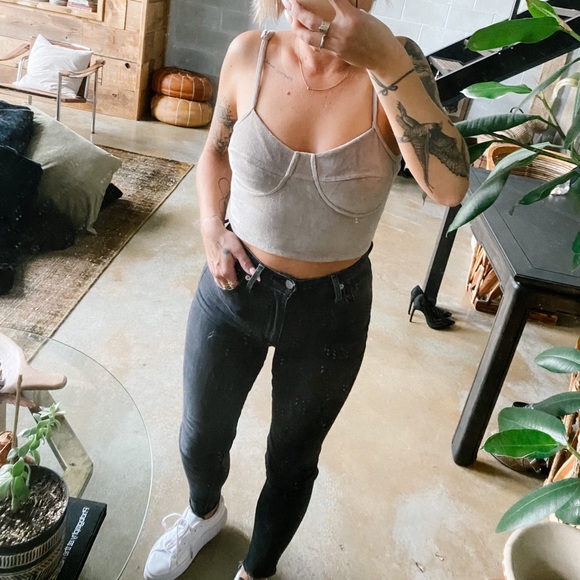 GREY VELVET BUSTIER/ BRALETTE STYLE TANK TOP - Picture 4 of 6